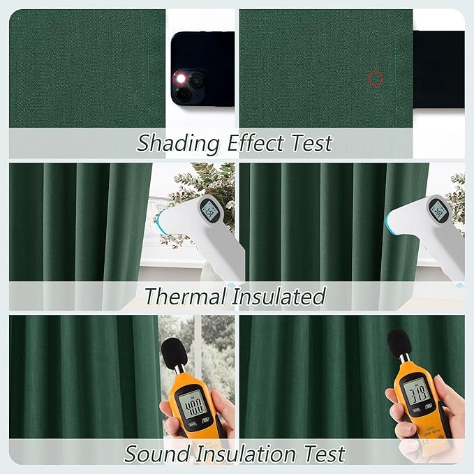 Guken Green 100% Blackout Curtains 108 Inch Length 2 Panels Set for Living Room Bedroom Back Tab Thermal Insulated Black Out Linen Drapes Room Darkening Window Curtains 52 Inches Width