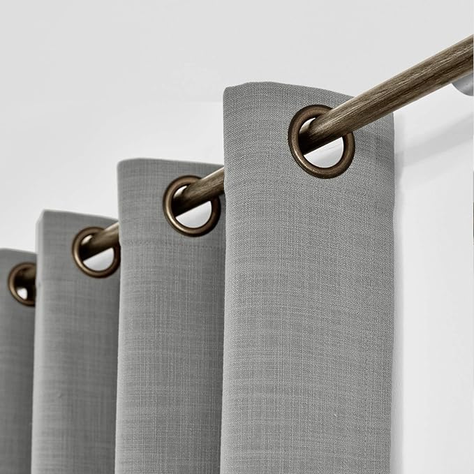 ChadMade 120W x 84L Inch Rock Grey Linen Polyester Curtain Drapes with Blackout Lining, Room Darkening Antique Bronze Grommet Curtain for Sliding Glass Door Patio Door Living Room (1 Panel)