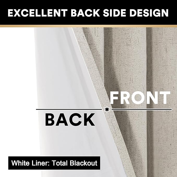 PrinceDeco 100% Blackout Curtains Black Out Curtains for Sliding Glass Doors Extra Wide Blackout Curtains Folding Door Curtain Sliding Glass Door Curtain,W100 X L96, Stone