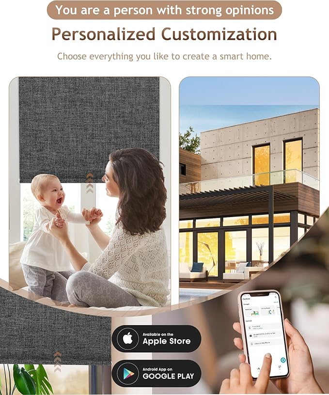 Kincmo Motorized Blinds with Remote,100% Blackout Motorized Roller Shades Work with Apple Homekit,Alexa,Google, Custom Electric Blinds with App,Voice Control (Dual Sided Black)