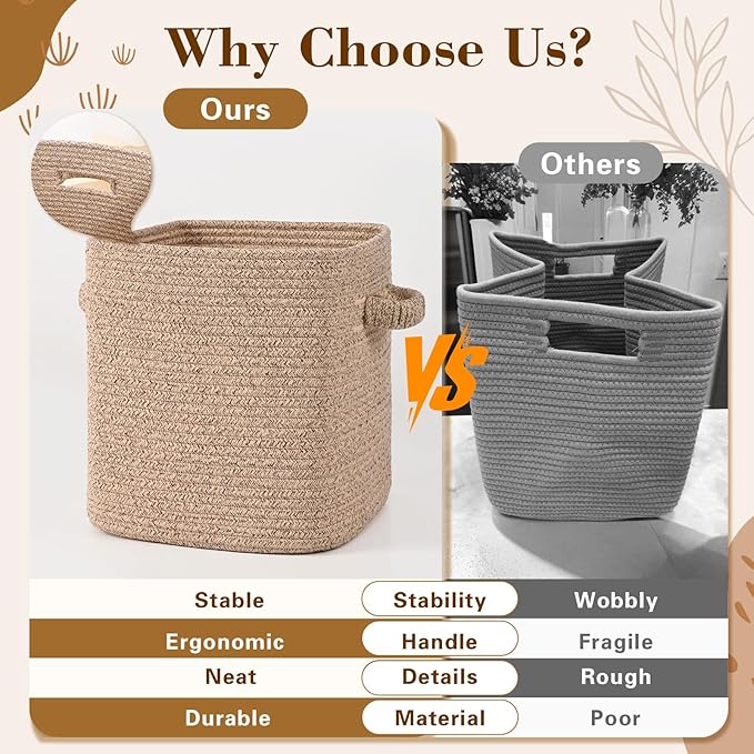11 Inch Storage Cubes, 6 Pack Cube Storage Bins for Organizing, Cotton Rope Woven Baskets for Shelves, Bathroom, Kids Room, Closets, Baby Nursery
