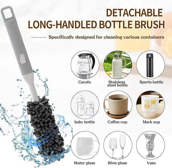 Peitushengjin Five-Piece Bottle Brush Cleaning Set Includes 4 Straw Cleaning Brushes and 1 Cup Brush with Detachable Long Handle. Suitable for Cleaning Straws, Glasses, and Water Cups.