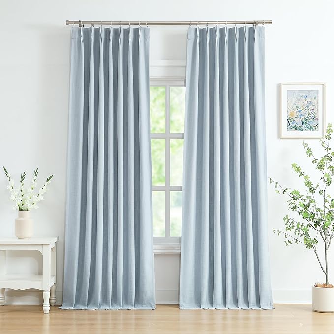 WEST LAKE Extra Long Dusty Blue Bailey Pinch Pleated Full Blackout Curtains with Liners 108 Inches Length,Linen Textured Bedroom Living Room Drapes,Farmhouse Backtab Window Treatment,40" Wx108 Lx2
