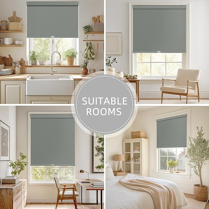 ChrisDowa Cordless Blackout Roller Shades for Windows, Striped Free-Stop Window Blinds with Privacy, Thermal Insulated Window Shades for Home, Office and Door. Grey, 52" W x 72" H