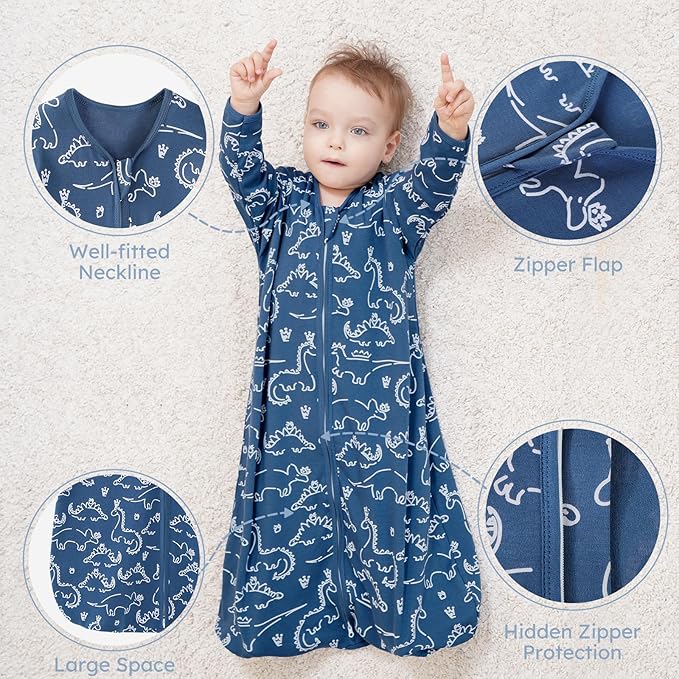 Yoofoss Baby Sleep Sack 0-6 Months Long Sleeve Wearable Blanket Baby 100% Cotton 2-Way Zipper 0.5 Tog Newborn Sleeping Sack, Lightweight(Small)