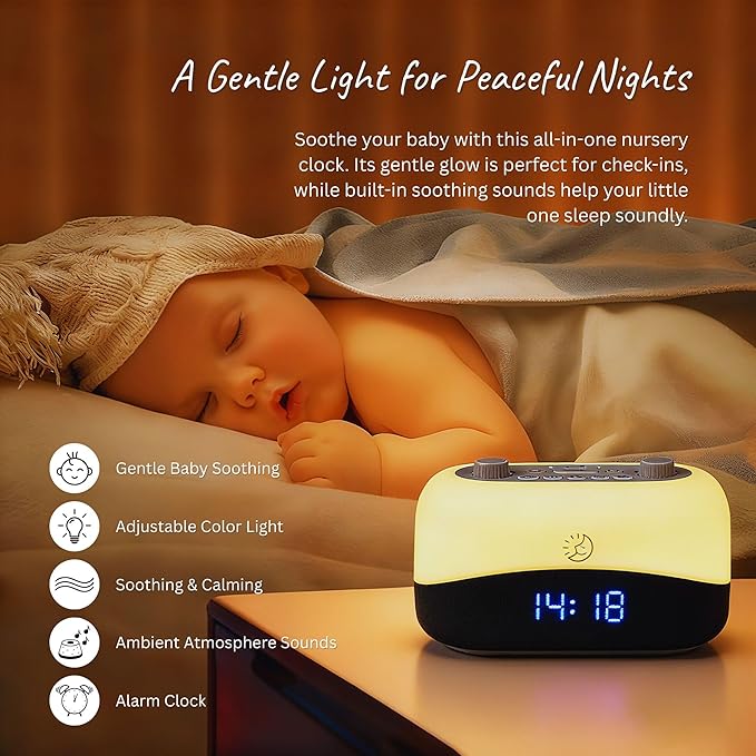 White Noise Machine with 29 Sounds + 16 Colors – Digital Alarm Clock & Amber Night Light for Blue Light Blocking, Gentle Wake Alarm, Sleep Timer & Memory Function for Adults & Kids