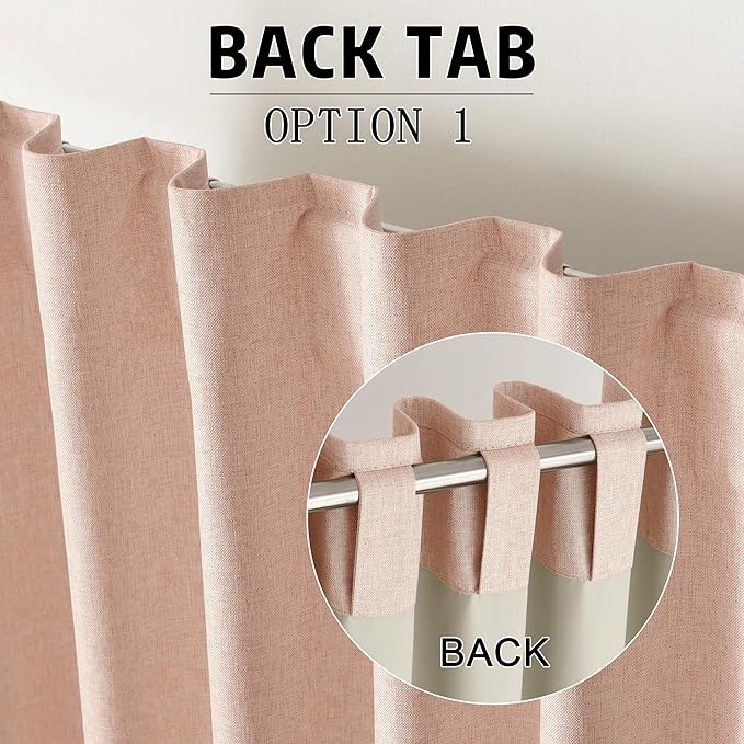 DUALIFE 100% Blackout Linen Baby Pink Curtains 84 Inch for Living Room Darkening, Bedroom Linen Drapes 84 Inches Long Rod Pocket/Back Tab Heat Blocking Bohemian Pleated Window Curtain(50"x84"x2)