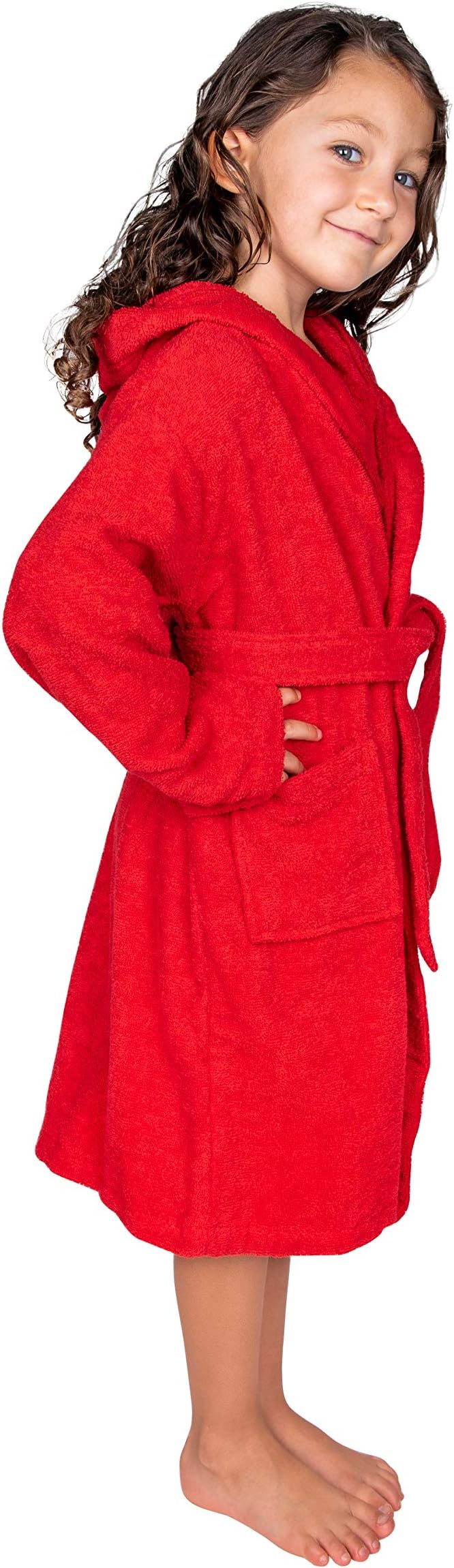 BAGNO MILANO Kids Organic Turkish Cotton Hooded Beach Cover-Up Towel, GOTS Certified, for Boys and Girls (Red, 13-15 Years)