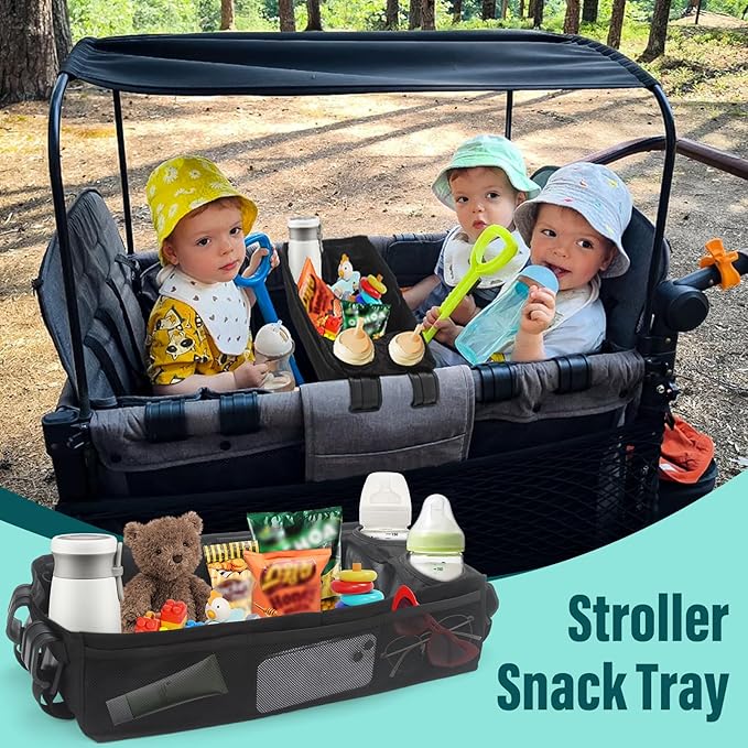 W4 Stroller Snack Tray for Wonderfold Wagon W4, Stroller Cup Holder Toy Storage W4 Wagon Accessories with Side Mesh Pockets, Height Increase (20.47"×9.84"×4.92")
