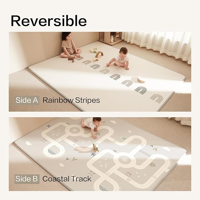 One-Piece Reversible Baby Play Mat 79’’ x 55’’ Rollable Waterproof Baby Mat for Floor, Non-Slip Thickened XPE Foam Baby Playmat, Double-Sided Playpen Mat for Babies, Infants and Toddlers