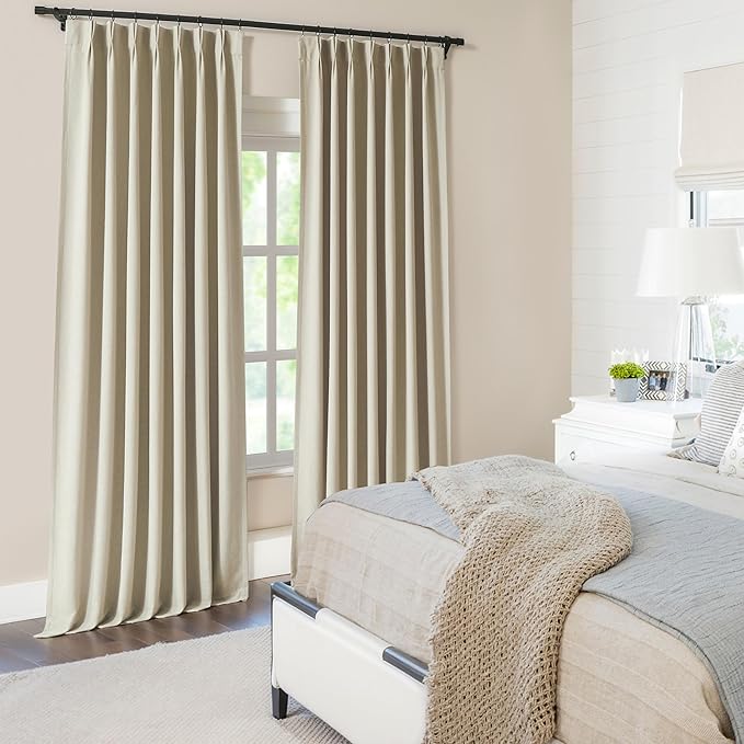 WEST LAKE Extra Long Sand Pinch Pleated Full Blackout Curtain Panels 120 Inches Length,French Pleat Linen Blended Room Darkening Drapes,Modern Window Treatment for Bedroom,40" Wx120 L(Pack of 2)