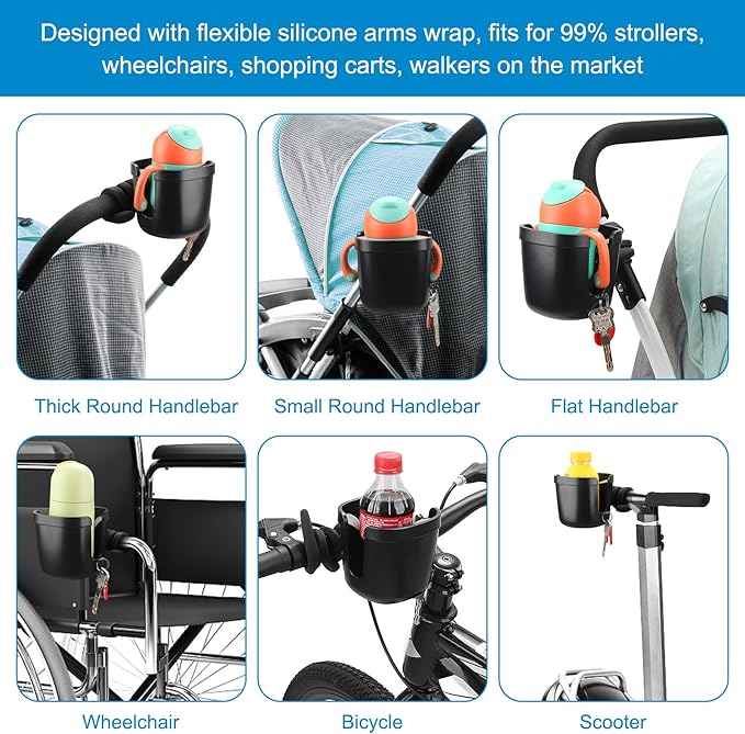 Accmor Stroller Cup Holder, Universal Cup Holder for Uppababy Nuna Doona Strollers, Bottle Drinks Holder for Wheelchair, Walker, Bike, Scooter