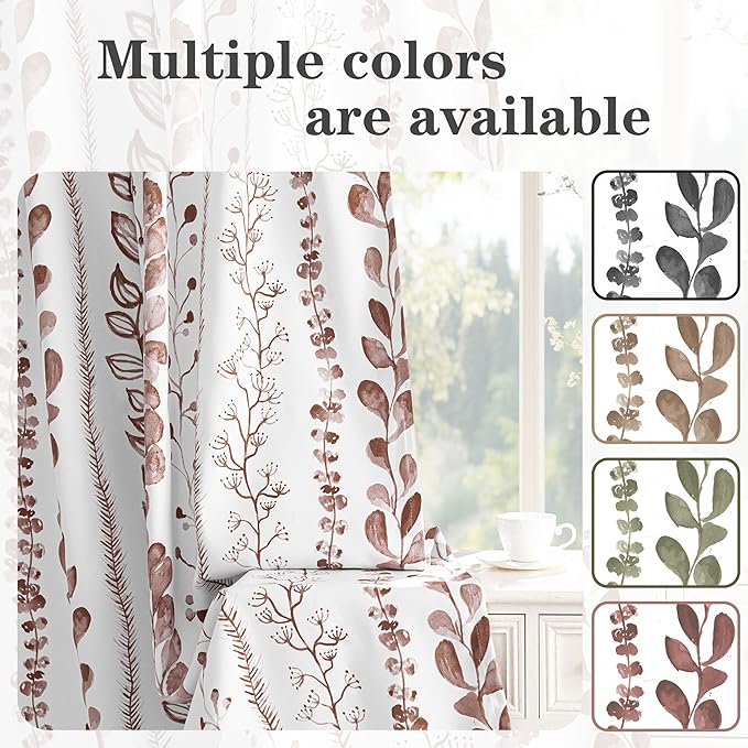 MEETSKY Boho Brown Blackout Curtains for Bedroom, Thermal Insulated Privacy Protection Back Tab Curtains 84 Inches Length for Living Room, Leaf Pattern, 2 Panels, 50" Wide Each