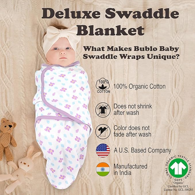 Bublo Baby Swaddles for Newborns – 3-Pack Infant Swaddles 0-3 Months – Adjustable Swaddle Sleep Sack – Soft Organic Cotton Baby Wrap for Safe & Cozy Sleep
