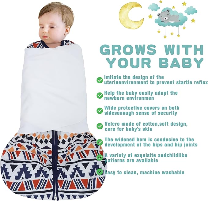 BSTOPPT Newborn Sleep Sack Baby Swaddle,3-Way Adjustable Wearable Blanket,100% Rayon Cotton Swaddling Sleeping Bag，TOG 0.5 (Soccer & Triangles, 6-12 Months)