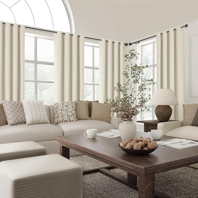 ChrisDowa 100% Blackout Birch Solid Curtains 120 Inches Long 2 Panels for Bedroom Living Room,Farmhouse Room Darkening Thermal Insulated Soundproof Grommet Top Window Treatment Drapes,52x120