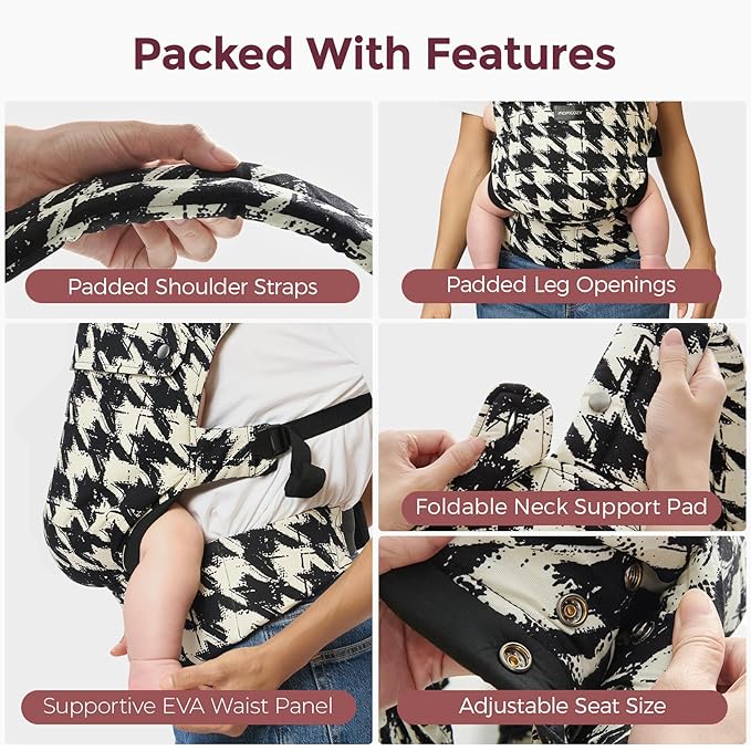 Momcozy Baby Carrier - Ergonomic, Cozy and Lightweight Carrier for 7-45lbs, Effortless to Put On, Ideal for Hands-Free Parenting, Enhanced Lumbar Support, Houndstooth