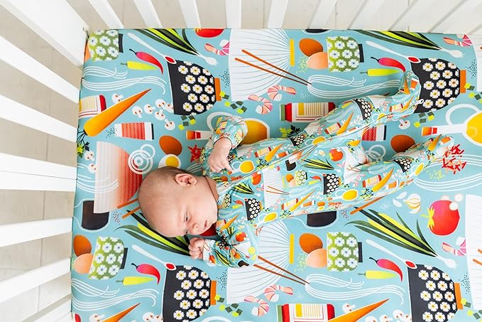 Jade&Kai 2-Pack Fitted Crib Sheets | Gently Made for Sensitive Skin | Premium Soft and Stretchy Viscose | Designed by Mamas (Pretty Poppies & Naptime N' Noodles)