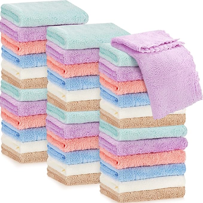 36 Pack Baby Washcloths 10 x 10 Inch Microfiber Coral Fleece Baby Towels Bath Face Towel Absorbent Soft Kids Washcloths Burp Cloth Wash Cloths for Newborns, Infants, Toddlers, Gentle on Sensitive Skin
