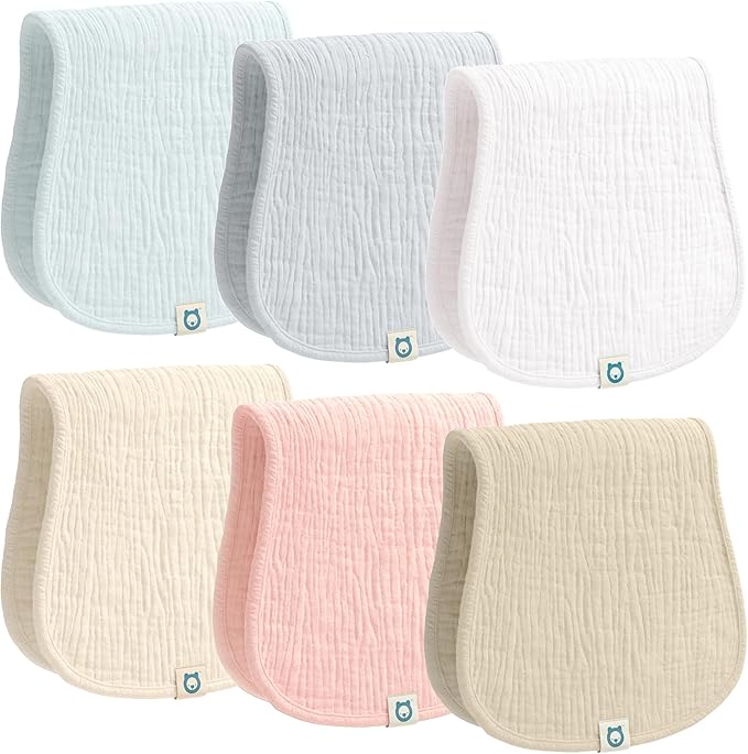 ROMY RO Muslin Burp Cloths Set, 6 Pieces, 100% Organic Cotton Hand Washcloths for Baby Boys and Girls Extra Absorbent and Soft Burping Rags (Neutral - Multi Colored)