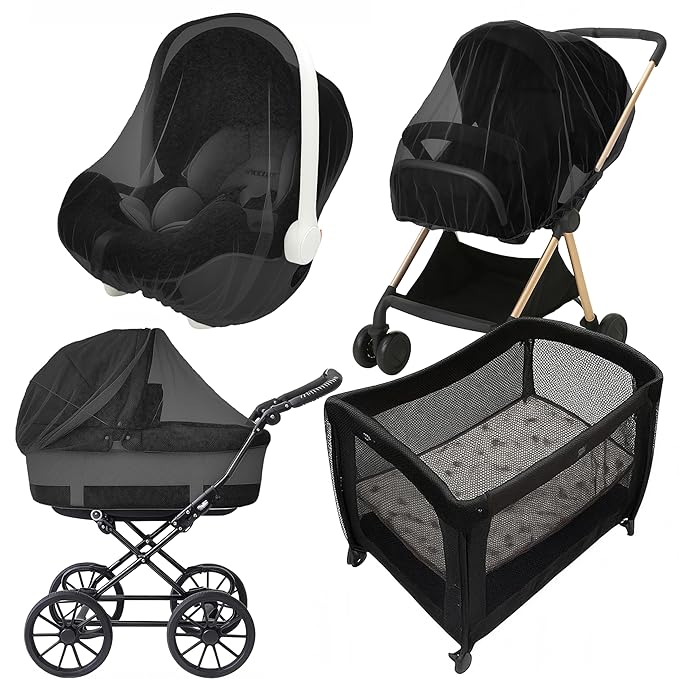 Enovoe Mosquito Net for Stroller - Bug Net for Stroller - Black Breathable Durable Polyester Mesh - Fits Strollers, Bassinets, Cradles, Playards - Pack N Plays Mini Cribs - Machine Washable