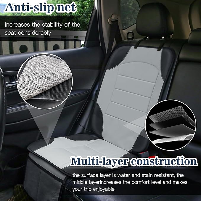 Sinvitron Car Seat Protector for Child Car Seat, Waterproof Car Seat Cover for Leather and Fabric Seats, 2 Mesh Pockets, Non-Slip Bottom, Thick Padding Cushion(1 Pack, Grey)