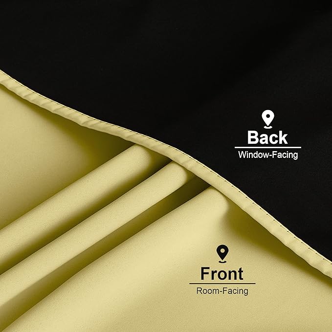 NICETOWN Paler Yellow 100% Blackout Curtains, 2 Panels 52x84 Inches for Living Room & Bedroom Drapes with Rod Pocket Back Tab, Energy Efficient Noise Reducing Thermal Insulated Window Treatments