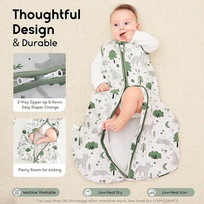 Yoofoss Baby Sleep Sack 6-12 Months TOG 1.0 Baby Wearable Blanket, 2 Pack 100% Organic Cotton Infant Toddler Sleeping Sack 2-Way Zipper Lightweight Sleep Sack