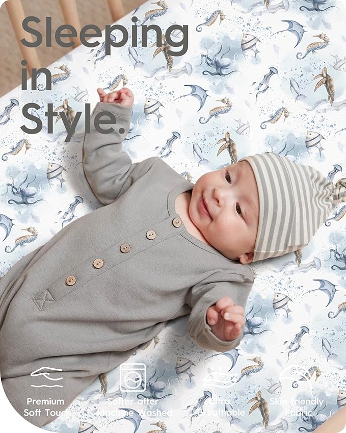 TotBasic Pack and Play Sheets Fitted, Ultra Soft Mini Crib Sheets Boy, Neutral Pack N Play Mattress Sheets Hypoallergenic and Soothing, Premium Jersey Playard Sheets, Safari Animals, 2 Pack