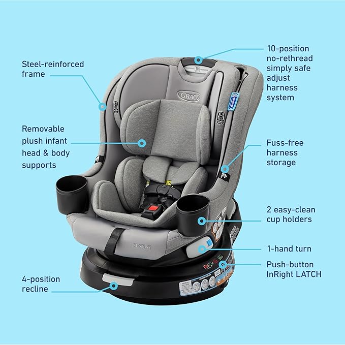 Graco EasyTurn 360 2-in-1 Convertible Car Seat, 360 Degree Rotating Infant to Toddler Rotating Car Seat, 2 Modes Forward and Rear Facing, Slim Design, Solae