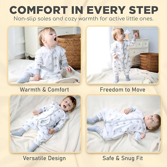 Mama Cheetah Toddler Sleep Sack with Feet, Long Sleeve 0.5 TOG Organic Cotton Baby Sleeping Bag with Legs, Wearable Blanket for Walkers w/ 2-Way Zipper, Toddler Blanket for Girls & Boys 4-5T