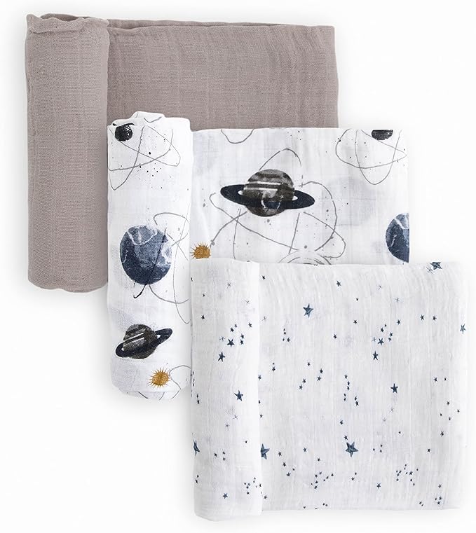 Little Unicorn Muslin Swaddle Blanket for Newborns & Infants | Soft & Breathable Fabric | Set of 3 Baby Blankets for Swaddling, Nursing, Shower Gifts (Planetary)
