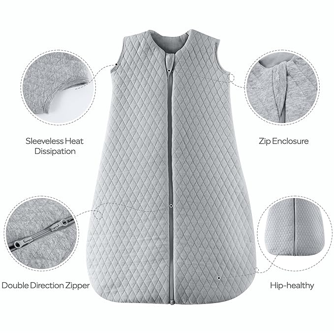JELLYMONI Baby Sleep Sack TOG 2.5, 6-12 Months Winter Baby Wearable Blanket, 100% Cotton Infant Sleeping Sack 2-Way Zipper Warm Quilted Sleepsack