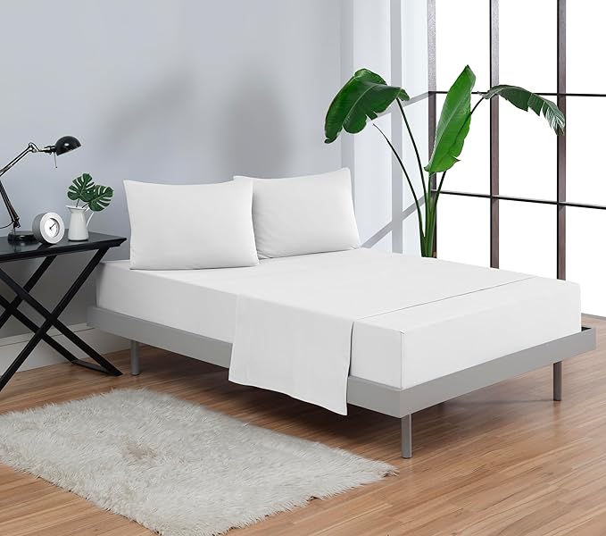 100% Cotton Bed Sheet Set with Deep Pocket - T-Shirt Fabric Jersey Knit - Extra Soft - Easy Fit - 4 Piece Set with Pillowcases - All Season - Comfy – 4 pcs (White, Full)