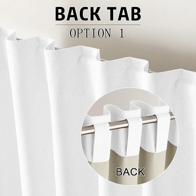 96 Inch Curtains 2 Panel Set Farmhouse Blackout Heat Reducing Sun Block Out Curtains for Bedroom Dorm UV Blocking Noise Canceling Burlap Linen Look Drapes Rod Pocket Back Tab,50 X 96 Pure White