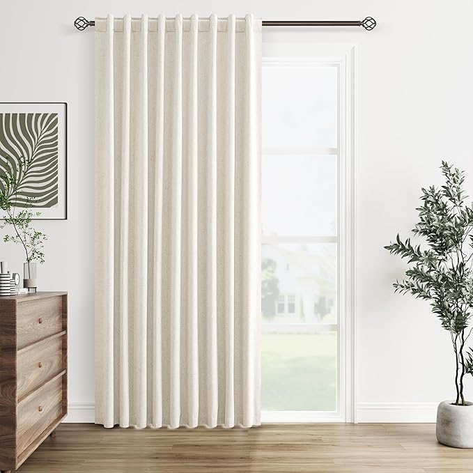 Guken Cream 100% Blackout Linen Curtains 60 Inch Wide by 84 Inch for Living Room Bedroom Back Tab Thermal Insulated Black Out 1 Drapes Room Darkening Window Curtains,1 Panel