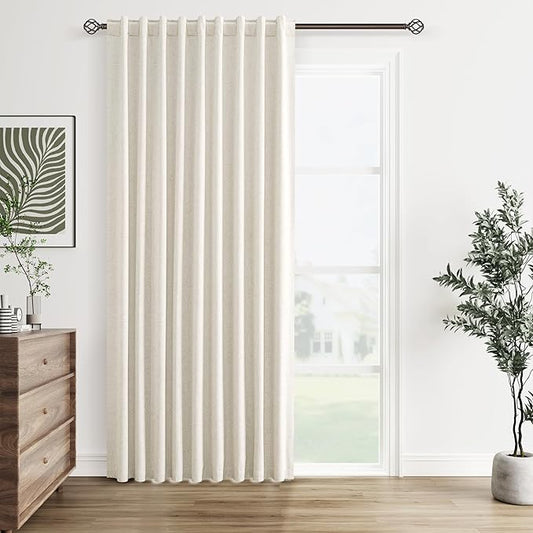 Guken Cream 100% Blackout Linen Curtains 60 Inch Wide by 84 Inch for Living Room Bedroom Back Tab Thermal Insulated Black Out 1 Drapes Room Darkening Window Curtains,1 Panel