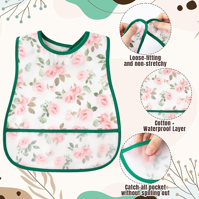 R HORSE 5Pcs Baby Bibs Set Toddler Bibs with Crumb Catcher Pocket & Snap Button Waterproof Baby Feeding Bibs for 6-24 Months