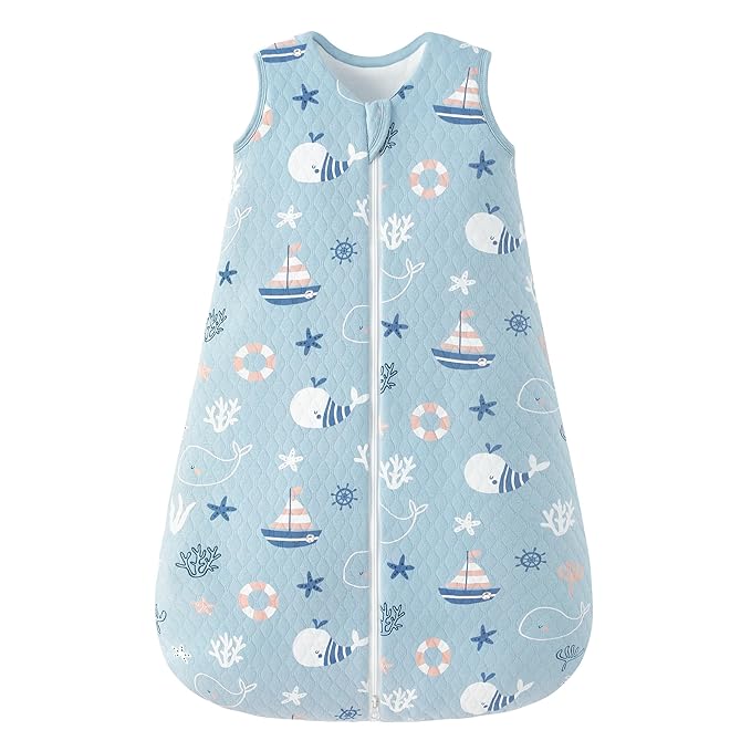 FIEMOL Baby Sleep Sack 18-24 Months 2.5 TOG, Winter Cotton Sleepsack for Toddler, Warm Quilted Baby Wearable Blanket, Baby Sleeping Bag with 2-Way Zipper Blue Sea