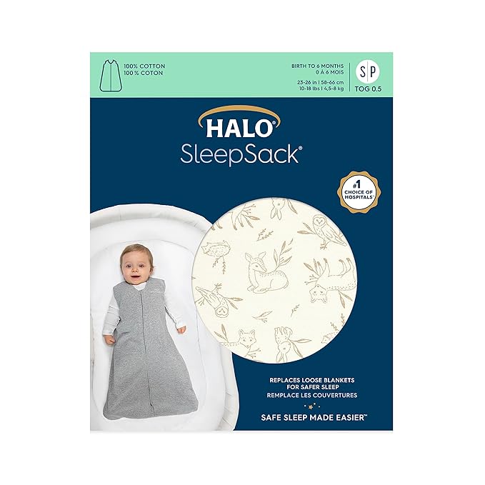 HALO SleepSack, 100% Cotton Wearable Blanket, Swaddle Transition Sleeping Bag, TOG 0.5, Lullaby Forest, Large, 12-18 Months
