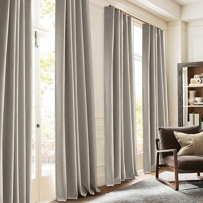 RYB HOME 100% Blackout Silver Grey Curtains, Privacy Flax Linen Drapery for Living Room & Bedroom Total Blackout, Rod Pocket & Back Tab Window Treatment, Set of 2, W52 x L84