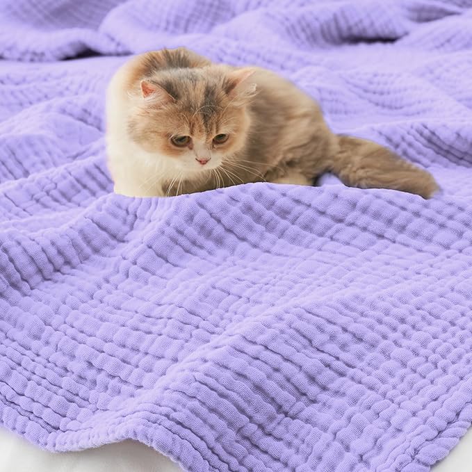 Carriediosa 100% Cotton Muslin Throw Blanket 50" X 70" Twin XL Size，4-Layers Summer Gauze Throws for Bed Couch，Soft Lightweight Breathable Linen Blankets Bedspread for Adults All Season，Light Purple