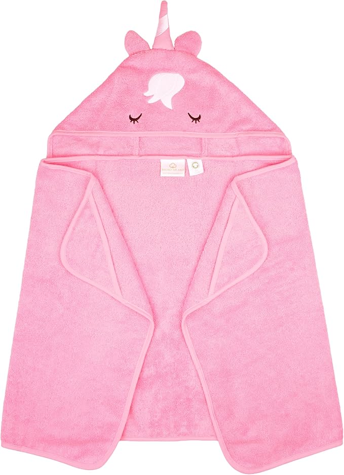 BAGNO MILANO Kids Organic Turkish Cotton Hooded Beach Cover-Up Towel, GOTS Certified, for Boys and Girls (Unicorn Pink, 24"x48"+8"/Hooded Towel)