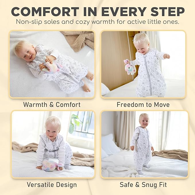 Mama Cheetah Toddler Sleep Sack with Feet, 2.5 TOG Organic Cotton Baby Sleeping Bag with Legs, Winter Baby Wearable Blankets for Early Walker 6-18 Month