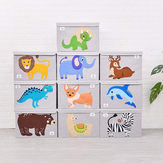 CLCROBD Foldable Large Kids Toy Chest with Flip-Top Lid, Collapsible Fabric Animal Toy Storage Organizer/Bin/Box/Basket/Trunk for Toddler, Children and Baby Nursery (Deer)