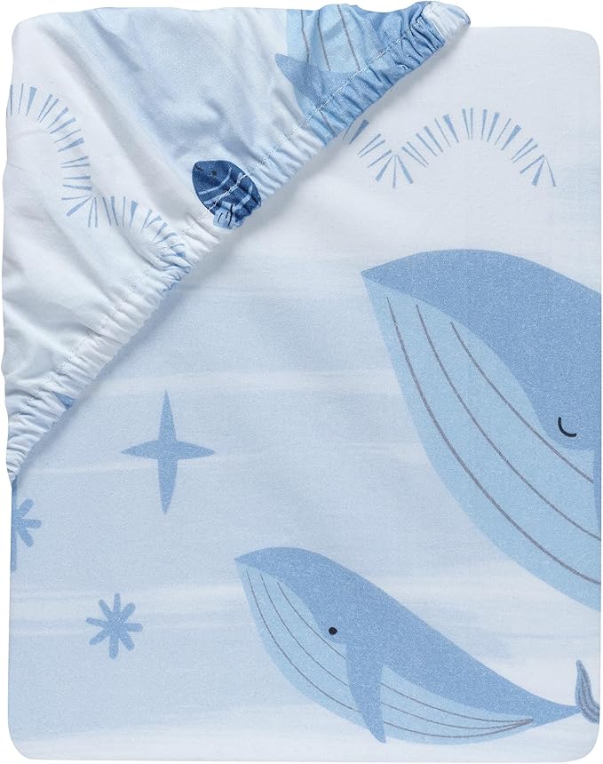 Lambs & Ivy Bubbles & Squirt 100% Cotton Whale/Ocean Fitted Crib/Toddler Sheet