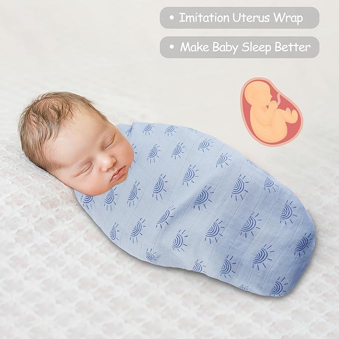 Viviland Muslin Swaddle Blankets, Breathable and Skin-Friendly Baby Receiving Blankets, 2-Pack Sun, 47 x 47 inches