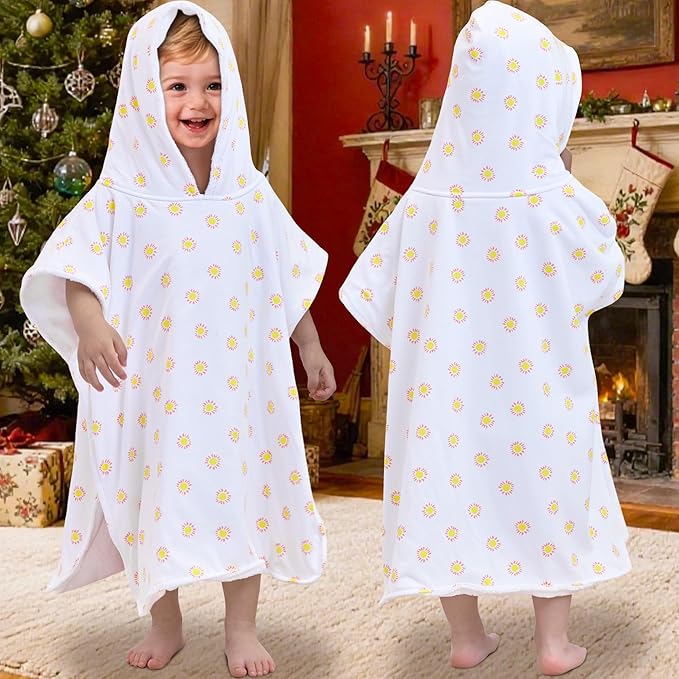 VOOVA & MOVAS Double-Layered Thick Toddler Poncho Towel with Hood (2-4 Years, 20x21 Inches) | Ultra Soft & Absorbent Cotton | Toddler Bath Towel for Swimming, Beach, Shower & Winter