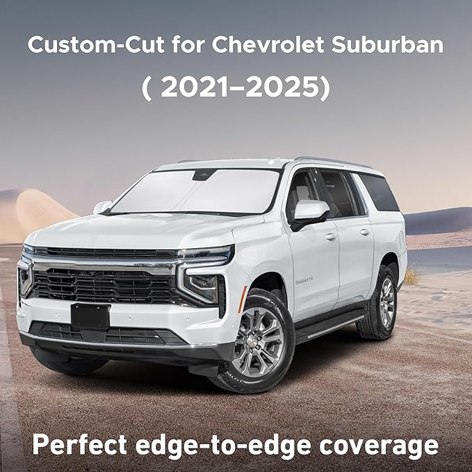 Econour Windshield Sunshade for Chevrolet Suburban 2021-2023 2024 2025, Sun Visor for Front Windshield & Window Sun Shade Cover, UV Heat Blocker & Protector, Car Accessories