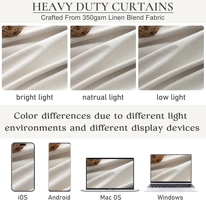 Neutral 10 ft Blackout Curtains 120 Inches Long,Linen Elegant Villa Cottage Floor Length Tall Window Curtains for Sliding Door 2 Panels Privacy Room Divider Drapes for Living Room (Pinch Pleated)